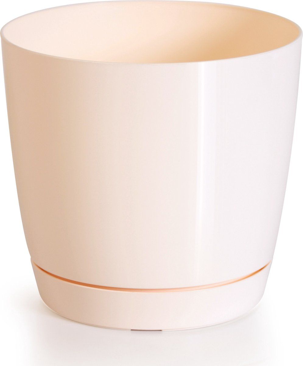Prosperplast Plantenpot/bloempot kunststof rond glanzend creme/beige dia 21 x hoogte 19 cm voor binnen/buiten