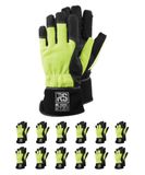 Harmon RS EISBERG Geïsoleerde montagehandschoenen, kunstlederen handschoenen, maat 09, 12 paar/zwart/groen/werkhandschoenen, leren handschoenen, beschermende handschoenen/afgewerkt met een manchet
