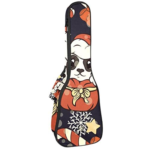 UEKWLOSDN Concert Ukelele Hoesje Leuke Kerst Panda Sterren Sneeuwvlokken Patroon Ukelele Tas voor Meisjes Sopraan Ukelele Rugzak met Verstelbare Straps & Fixeerbaar Klittenband - 26 Inch