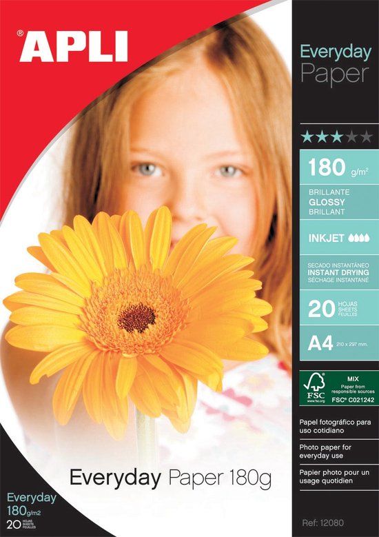 APLI Fotopapier A4 180g - 20 Vel - Halfglanzend - Inkjetprinter
