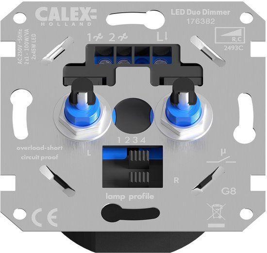 Calex Duo RC dimmer LED 2x 1-45W Gloeilamp 2x100W Fase Afsnijding
