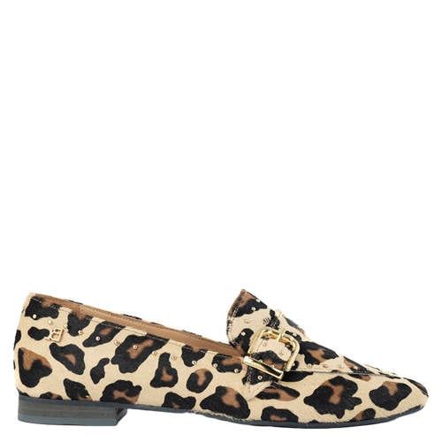 Babouche G-Luna Babouche 8 leren loafers met ponyhair en panterprint beige/zwart