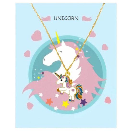 Fako Bijoux® - Kinder ketting - Eenhoorn - Goudkleurig - 42 cm