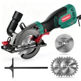 HYCHIKA Handcirkelzaag, 750 W cirkelzaag 3500U met 6 zaagbladen (115 & 125 mm), geleiderail, maximale zaagdiepte 48 mm (90 graden)/32 mm (45 graden)