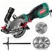 HYCHIKA Handcirkelzaag, 750 W cirkelzaag 3500U met 6 zaagbladen (115 & 125 mm), geleiderail, maximale zaagdiepte 48 mm (90 graden)/32 mm (45 graden)