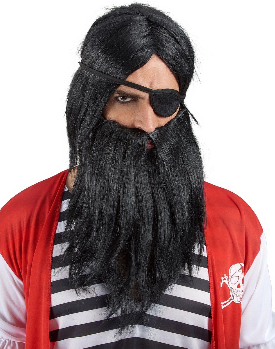 Vegaoo Zwarte pruik met baard voor volwassenen - Verkleedpruik - One size
