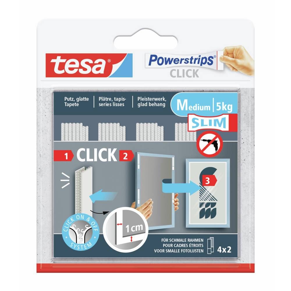 tesa Powerstrips CLICK klittenband MEDIUM Slim, wit