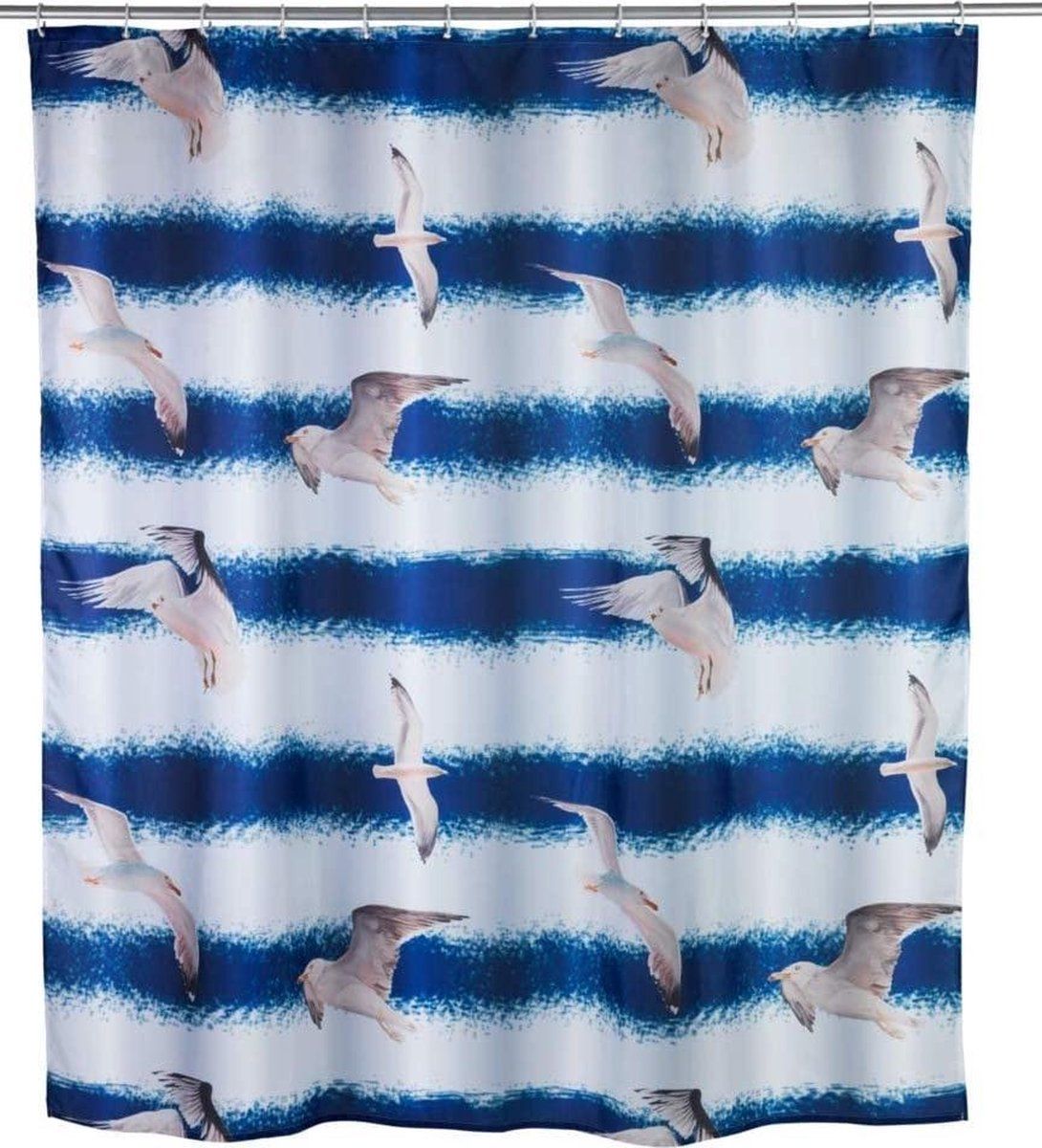 WENKO Douchegordijn Zeemeeuw - 180 x 200 cm - Polyester - Blauw/Wit