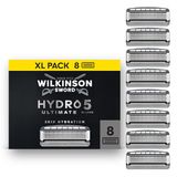Wilkinson Sword Hydro 5 Ultimate Scheermesjes voor mannen, navulverpakking, hyaluronzuur, koolstofgecoate bladen, 8 navulmesjes, XXL verpakking