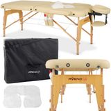 Aveno Life Sofia table de massage beige - 70 cm de large - Pliable - Bois - Avec sac de rangement - Capacité de charge de 250 kg - Incluant 10 housses d'appui-tête