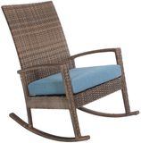 Ogarden Luna Rocking chair - Schommelstoel buiten - Bruin poly rattan - Blauw Kussen - Tuinstoel schommelstoel - tuinmeubelen - loungemeubel outdoor voor terras, balkon, wintertuin
