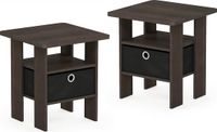 Furinno Andrey Bijzettafel, nachtkastje met lade, hout, donkerbruin/zwart, 39,37 x 39,37 x 44,45 cm