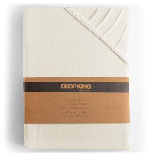 DecoKing Hoeslaken 80x200-90x200 cm 100% Gekamd Katoen Jersey Zacht Ecru Amber