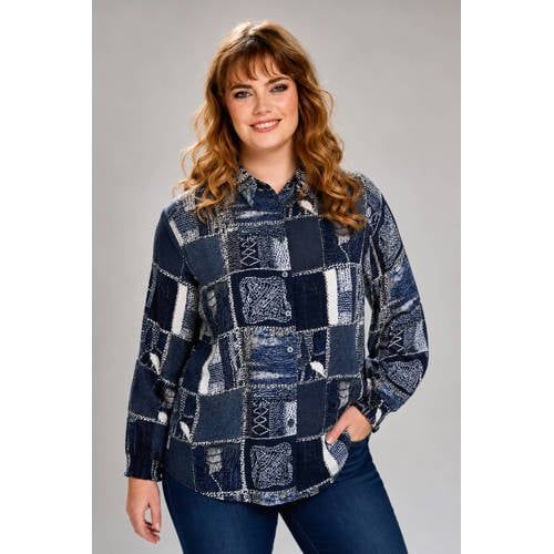 STUDIO blouse Plus Size met print - donkerblauw