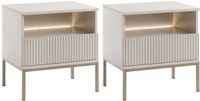 Vente-unique Set van 2 nachtkastjes met 1 lade en 1 nis - Met ledverlichting - MDF en gerookt glas - Beige - OVILA