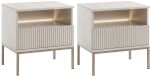 Vente-unique Set van 2 nachtkastjes met 1 lade en 1 nis - Met ledverlichting - MDF en gerookt glas - Beige - OVILA