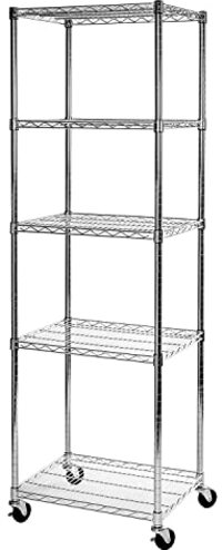 Seville Classics - Rek voor zware lasten met 5 planken en zwenkwielen - 61 x 45,7 x 182,8 cm - Verchroomd