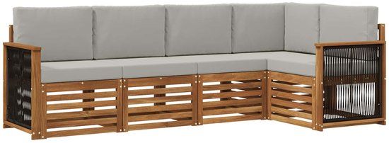 vidaXL Acacia Hout Bank Loungeset 5-Zitter Naturel en Lichtgrijs
