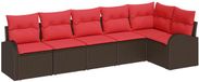 vidaXL Tuinbankenset 6-delig Bruin en Rood Polyrattan
