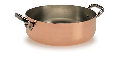 Pentole Agnelli ALCU106PI20 Lage koperen steelpan met 2 stalen handgrepen, vertind koper met inductiebodem, 20 cm