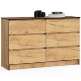 AKORD Furniture Factory OP0LK-120SZ6CRA ladenkast met 6 laden, eiken, 120 x 77 x 40 cm