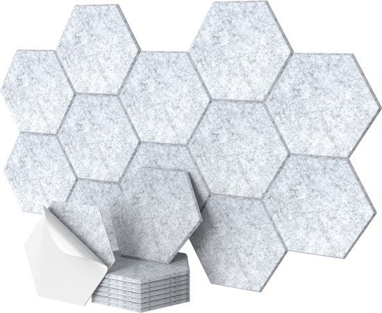 Merkloos Relaxdays Akoestische wandpanelen - 18 stuks - zelfklevend - 30x26 cm - grijs