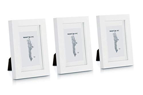 Classic by Casa Chic - Fotolijsten van massief hout 10x15 cm - Wit - Pak van 3 met passe-partout voor 7x11 cm beeld - Glazen voorkant