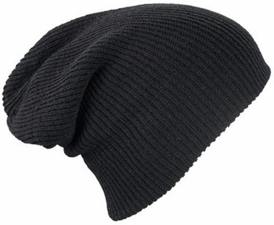 Myrtle Beach Basic beanie muts lang zwart voor dames - wintermuts