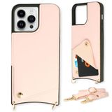 Casemania Hoesje Geschikt voor Apple iPhone 14 Pro Max - Back Cover met Draagkoord - Pasjeshouder Hoes met Bandje - Crossbody Telefoonhoesje - Lanyard Case - Roze