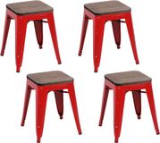 Urban Living LIV Set van 4 stoelen van metaal mat rood met houten zitting 39x39xH46cm