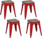 Urban Living LIV Set van 4 stoelen van metaal mat rood met houten zitting 39x39xH46cm
