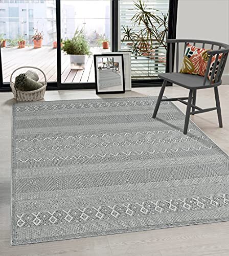 the carpet Calgary - robuust outdoor tapijt, modern design, weerbestendig en UV-bestendig, voor balkon, terras en serre, ook geschikt voor keuken of eetkamer, grijs-uni, 240 x 340 cm