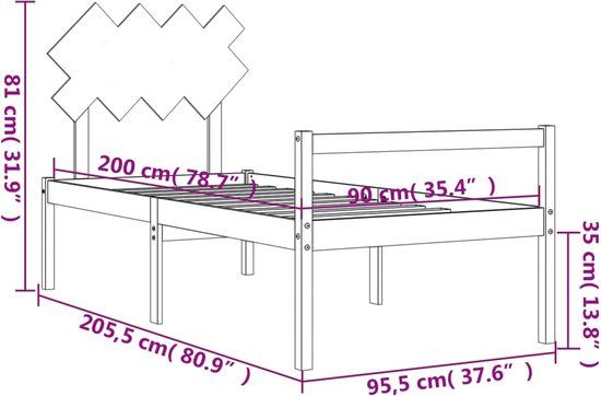 vidaXL Seniorenbed met hoofdbord massief hout 90x200 cm