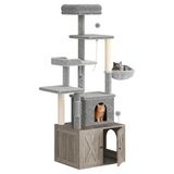 Garvee 3-in-1 meubels voor kattenbak, meertraps krabpaal met hangmat, platforms en grote woning, modern design voor binnenruimtes, ideaal voor grote katten, kleur Smoke Gray