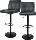 ML-Design Barkruk set van 2 grijs fluwelen bekleding met rugleuning en voetensteun in hoogte verstelbaar 63-83cm