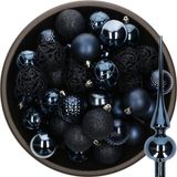 Decoris Boules de Noël - 38 pièces - 6 cm - Plastique - Bleu foncé