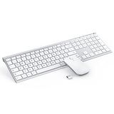 SEENDA Draadloze toetsenbordset - 2,4 G draadloos en oplaadbaar, ultradun aluminium toetsenbord met Duitse QWERTZ-lay-out voor pc, laptop, computer, Smart TV en Mac