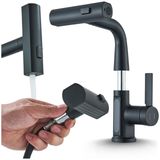 Ari Atomic wastafelmengkraan, zwart, met uittrekbare douche, LED temperatuurindicator, 3 straalstanden, 360° draaibaar, in hoogte verstelbaar