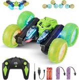 Amicool Op afstand bestuurde auto voor kinderen met verbeterde lichtstrip en wiellampen, 4WD 360° rotatie, 2,4 GHz, RC Crawlers voor kinderen van 6-12 jaar (lichtgroen)
