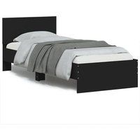 vidaXL Cadre de Lit avec Tête de Lit et Lumières LED, Lit Simple avec Sommier à Lattes, Lit Adulte, Meuble de Chambre, Moderne, Noir 75x190 cm