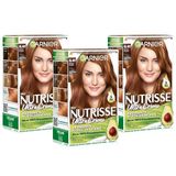 Garnier Nutrisse Crèmekleuring, Licht Barnsteen 64, Permanente Haarkleur met 5 Voedende Oliën, Verpakking van 3