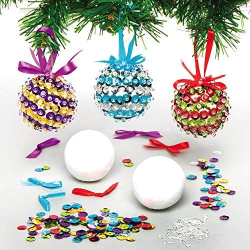 Baker Ross AX530 Pailletten Kerstbal-Decoratiesets Voor Kinderen - Pakket Van 3, Kerstboomversieringen Voor Creatieve Kunst En Knutselspullen, Om Te Maken En Te Versieren.