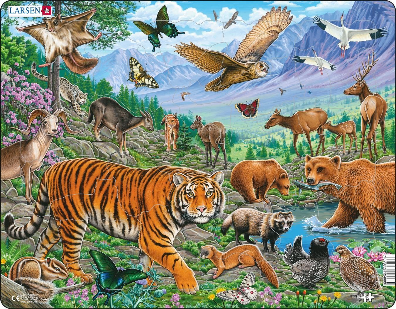 Larsen Maxi Dieren Wilde dieren in de Siberische zomer 36 stukjes Puzzel - Meerkleurig - Karton - 3+ jaar