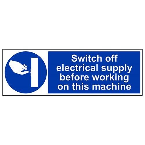 V Safety VSafety Switch Off Elektriciteitsvoorziening voor het werken op deze machine bord - 600mm x 200mm - Zelfklevende Vinyl
