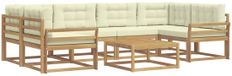 vidaXL Hoek loungeset 6 zitplaatsen Wit en crème Acacia hout