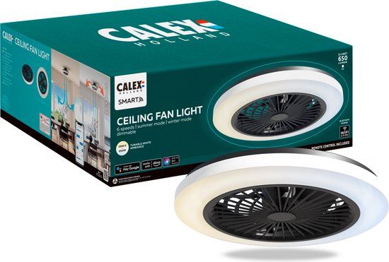 Calex Slimme Plafondventilator met verlichting - App bedienbaar - Afstandsbediening - Zomer en Winterfunctie - 50cm - Stille ventilator - Schema's en timers
