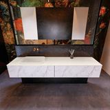 Mondiaz ERIN 200cm badmeubelset onderkast kleur carrara met 2 lades Wastafel RIDGE links zonder kraangaten kleur Linen ERIN12987
