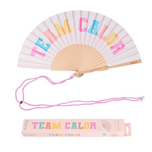 Fisura – Waaier met de tekst “team calor”. Beige handventilator van hout met een zomers ontwerp. Ophangsysteem inbegrepen. Afmetingen: 42,5 x 23 cm.