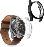 kwmobile 2x smartwatch hoes geschikt voor Huawei Watch GT 3 (46mm) hoesje - Siliconen sporthorloge cover - Activity tracker case in transparant / zwart