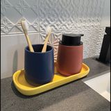 MSV MAONIE Tandenborstelhouder – Tumbler Badkamer – Borstelhouder voor Tandenborstel en Tandpasta – Keramiek – Donkerblauw – 8,5 x 8,5 x 10 cm